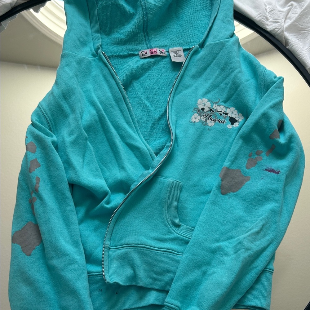 Vibrant Teal Kids Hoodie with Floral Accents